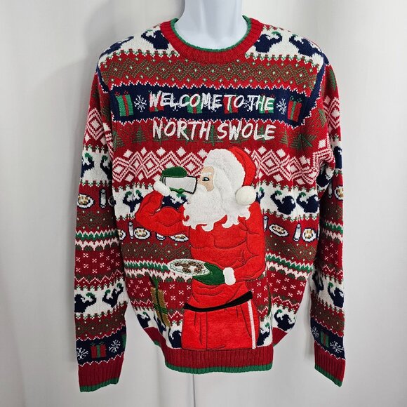 Blizzard Bay Ugly Christmas Sweater Buff Santa Men's Size L NWT - Picture 1 of 14